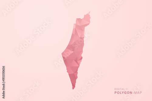 Palestine Map - Polygon Style Vector Illustration in Soft Pink Valentine Theme, Low Poly Geometric Design, Isolated on Pastel Background.