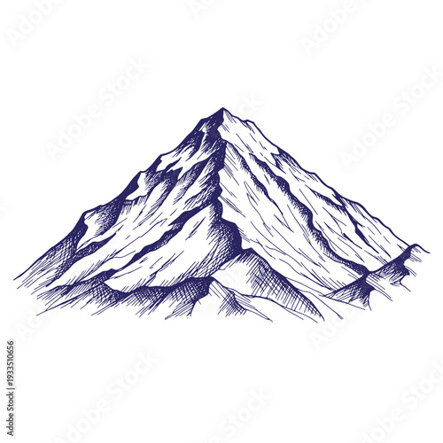 Snowcapped mountain peak with rugged terrain and detailed sketch lines  majestic landscape feature