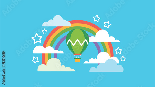 Hot air balloon rainbow sky clouds stars