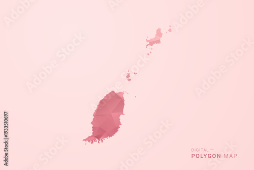 Grenada Map - Polygon Style Vector Illustration in Soft Pink Valentine Theme, Low Poly Geometric Design, Isolated on Pastel Background.