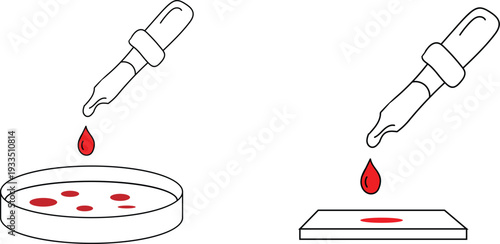 Dropper adding red liquid to petri dish and slide pipette