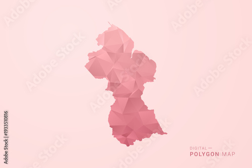 Guyana Map - Polygon Style Vector Illustration in Soft Pink Valentine Theme, Low Poly Geometric Design, Isolated on Pastel Background.