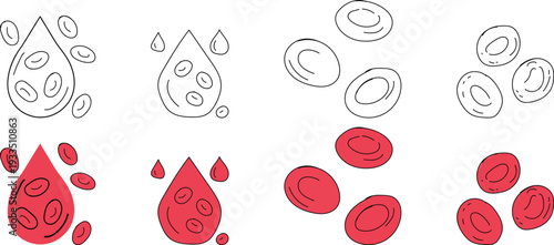 Red cells and drops hand drawn erythrocyte medical