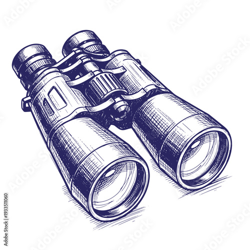 Vintage style illustration of a pair of binoculars with a detailed design  perfect for travel and exploration themes