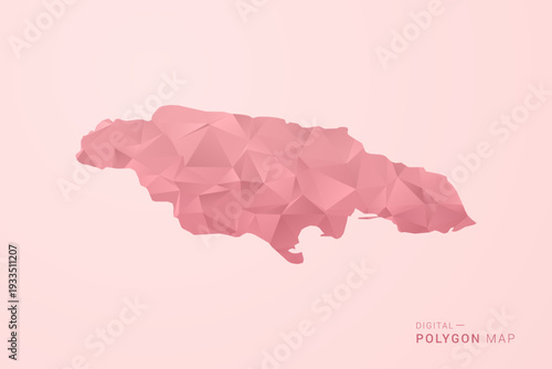 Jamaica Map - Polygon Style Vector Illustration in Soft Pink Valentine Theme, Low Poly Geometric Design, Isolated on Pastel Background.