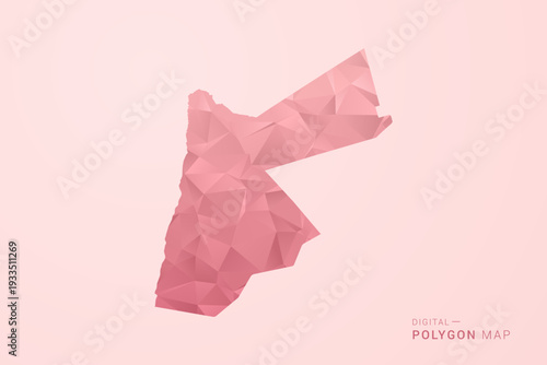 Jordan Map - Polygon Style Vector Illustration in Soft Pink Valentine Theme, Low Poly Geometric Design, Isolated on Pastel Background.