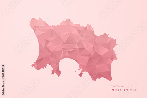Jersey Map - Polygon Style Vector Illustration in Soft Pink Valentine Theme, Low Poly Geometric Design, Isolated on Pastel Background.