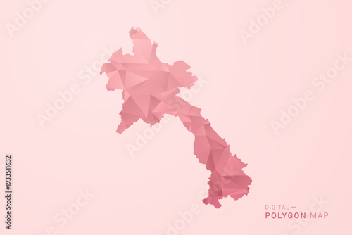 Laos Map - Polygon Style Vector Illustration in Soft Pink Valentine Theme, Low Poly Geometric Design, Isolated on Pastel Background.
