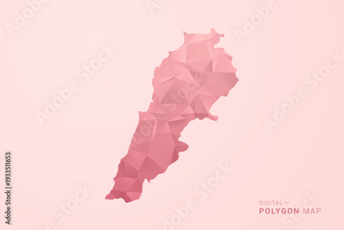 Lebanon Map - Polygon Style Vector Illustration in Soft Pink Valentine Theme, Low Poly Geometric Design, Isolated on Pastel Background.