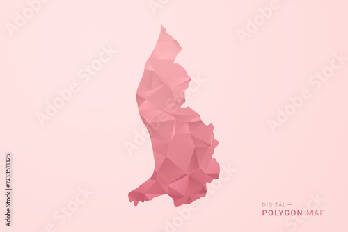Liechtenstein Map - Polygon Style Vector Illustration in Soft Pink Valentine Theme, Low Poly Geometric Design, Isolated on Pastel Background.