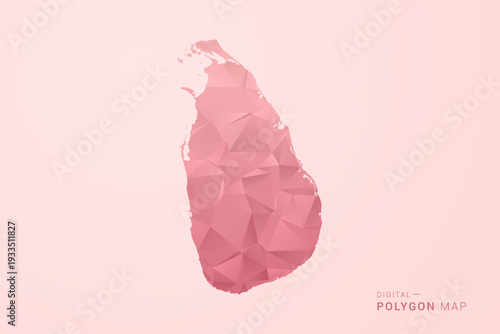 Sri Lanka Map - Polygon Style Vector Illustration in Soft Pink Valentine Theme, Low Poly Geometric Design, Isolated on Pastel Background.