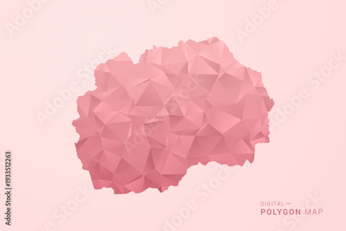 Macedonia Map - Polygon Style Vector Illustration in Soft Pink Valentine Theme, Low Poly Geometric Design, Isolated on Pastel Background.