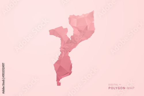 Mozambique Map - Polygon Style Vector Illustration in Soft Pink Valentine Theme, Low Poly Geometric Design, Isolated on Pastel Background.