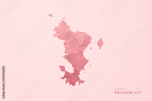 Mayotte Map - Polygon Style Vector Illustration in Soft Pink Valentine Theme, Low Poly Geometric Design, Isolated on Pastel Background.