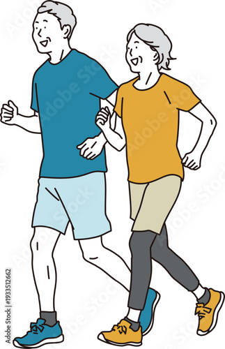 爽やかにジョギングをするシニアの男女のイラスト素材