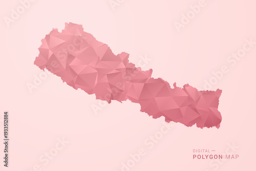 Nepal Map - Polygon Style Vector Illustration in Soft Pink Valentine Theme, Low Poly Geometric Design, Isolated on Pastel Background.