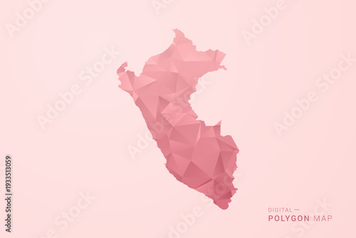 Peru Map - Polygon Style Vector Illustration in Soft Pink Valentine Theme, Low Poly Geometric Design, Isolated on Pastel Background.