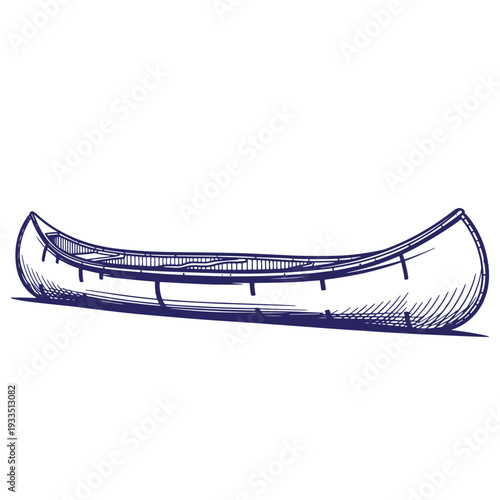 Canoe boat illustration in blue ink on white background for design and decoration purposes  isolated