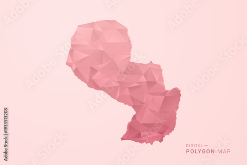 Paraguay Map - Polygon Style Vector Illustration in Soft Pink Valentine Theme, Low Poly Geometric Design, Isolated on Pastel Background.