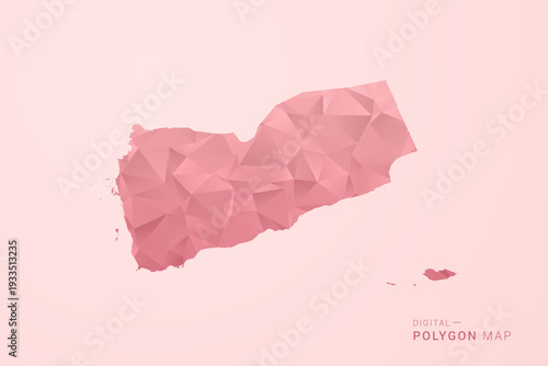 Yemen Map - Polygon Style Vector Illustration in Soft Pink Valentine Theme, Low Poly Geometric Design, Isolated on Pastel Background.