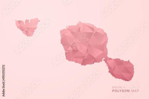 French Polynesia Map - Polygon Style Vector Illustration in Soft Pink Valentine Theme, Low Poly Geometric Design, Isolated on Pastel Background.