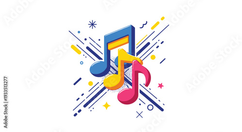 Colorful 3D music notes expressing melody and rhythm in a vibrant and dynamic modern illustration.