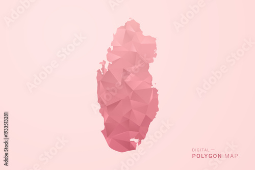 Qatar Map - Polygon Style Vector Illustration in Soft Pink Valentine Theme, Low Poly Geometric Design, Isolated on Pastel Background.