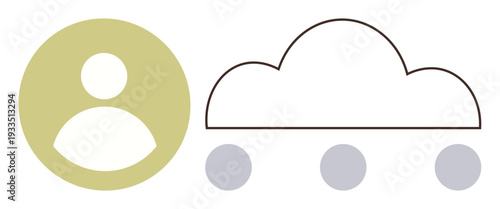 Cloud storage, user management, online connectivity, data sharing, network solutions, digital identity. Icon of a user and cloud with interconnected nodes. Cloud storage and user management concept