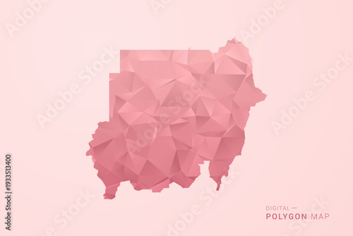 Sudan Map - Polygon Style Vector Illustration in Soft Pink Valentine Theme, Low Poly Geometric Design, Isolated on Pastel Background.