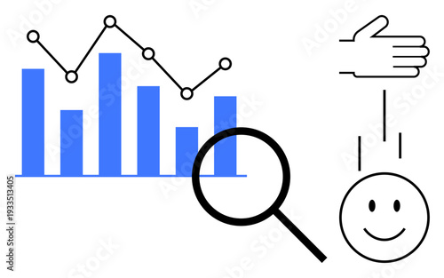 Data analytics concept. Data visualization with line graphs analysis. Data supports user interaction and experience. Ideal for marketing, business strategy, user experience design, analytics