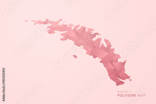 South Georgia and the South Sandwich Islands Map - Polygon Style Vector Illustration in Soft Pink Valentine Theme, Low Poly Geometric Design, Isolated on Pastel Background.