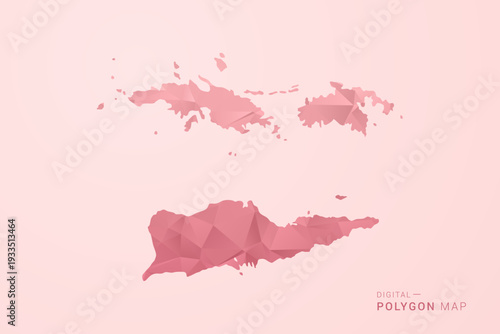 U.S. Virgin Islands Map - Polygon Style Vector Illustration in Soft Pink Valentine Theme, Low Poly Geometric Design, Isolated on Pastel Background.