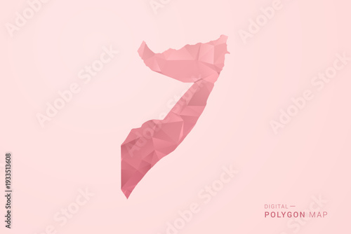 Somalia Map - Polygon Style Vector Illustration in Soft Pink Valentine Theme, Low Poly Geometric Design, Isolated on Pastel Background.