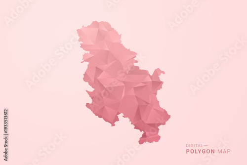 Serbia Map - Polygon Style Vector Illustration in Soft Pink Valentine Theme, Low Poly Geometric Design, Isolated on Pastel Background.