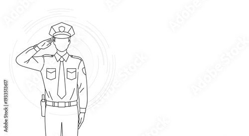 A black and white illustration of a saluting Indian security force member in uniform on CISF Raising Day with a leadership concept