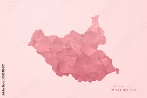 South Sudan Map - Polygon Style Vector Illustration in Soft Pink Valentine Theme, Low Poly Geometric Design, Isolated on Pastel Background.