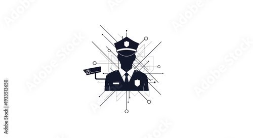 Vector illustration of a businessman in a security uniform with a badge and camera, symbolizing CISF Raising Day and appreciation for Indian security forces, in a graphic design concept