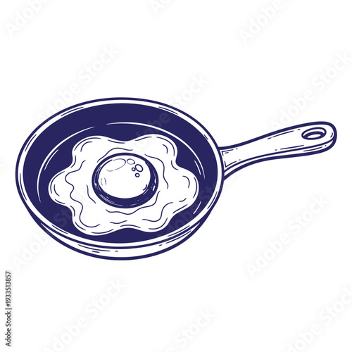 fried egg in a pan illustration  cooking breakfast food  egg white and yolk