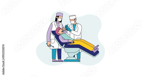 Dentist Examining Patient with Dental Assistant.