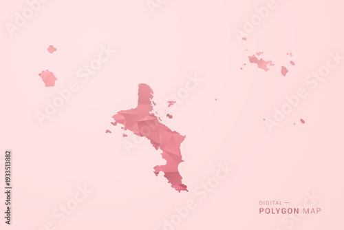 Seychelles Map - Polygon Style Vector Illustration in Soft Pink Valentine Theme, Low Poly Geometric Design, Isolated on Pastel Background.