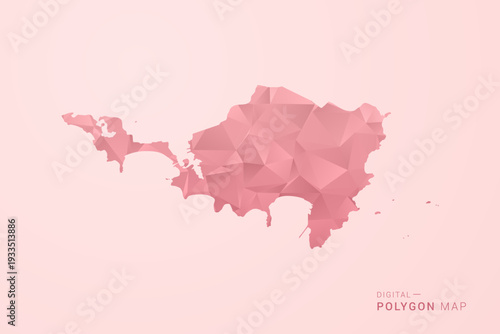 Sint Maarten Map - Polygon Style Vector Illustration in Soft Pink Valentine Theme, Low Poly Geometric Design, Isolated on Pastel Background.