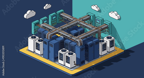 Data Center Server Room Equipment Illustration.