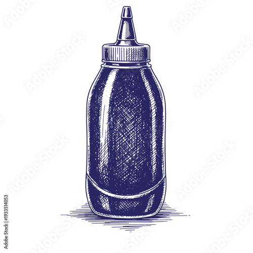 Illustration of a blue squeezable plastic bottle with a nozzle isolated on white background