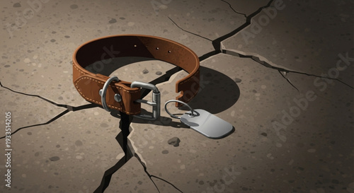 Brown leather belt with silver buckle on cracked earth background symbolizing abandonment