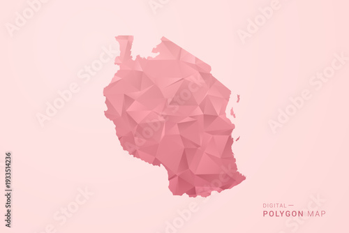 Tanzania Map - Polygon Style Vector Illustration in Soft Pink Valentine Theme, Low Poly Geometric Design, Isolated on Pastel Background.