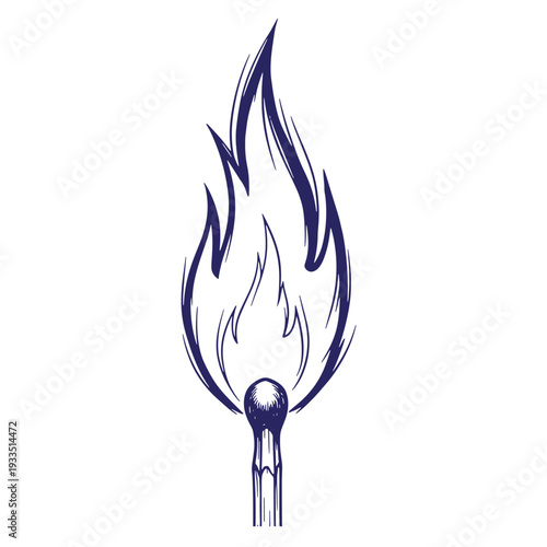 matchstick with a flame burning on top  simple illustration