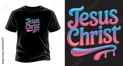 Jesus Christ with colorful dripping typography design on black t-shirt graphic vector art print templet