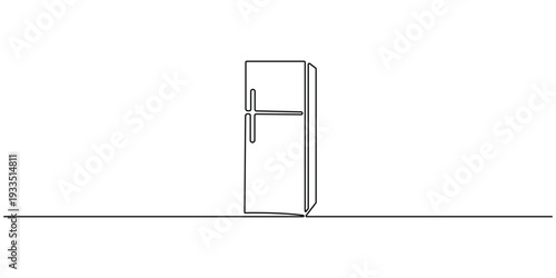 Minimalist, Continuous outline drawing of a two door refrigerator, concept for kitchen appliances