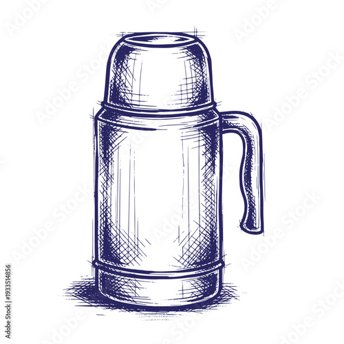 sketch of a thermos with a handle on a white background  simple drawing