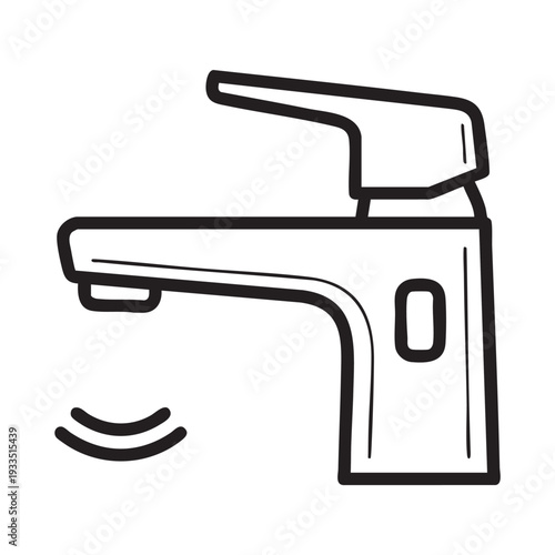 Simple illustration of a modern automatic faucet with sensor activation in a bathroom setting from a front viewpoint